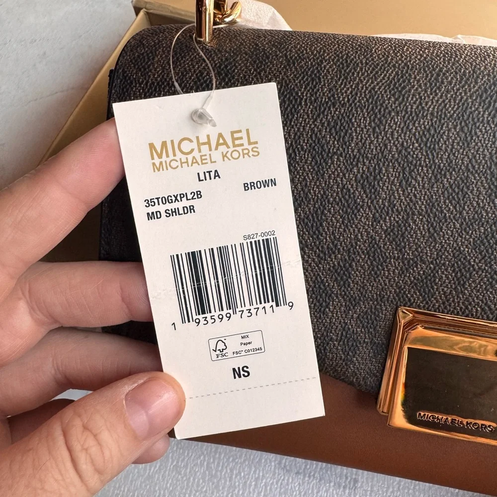 NWT Michael Kors Lita Medium Shoulder Bag – Brown